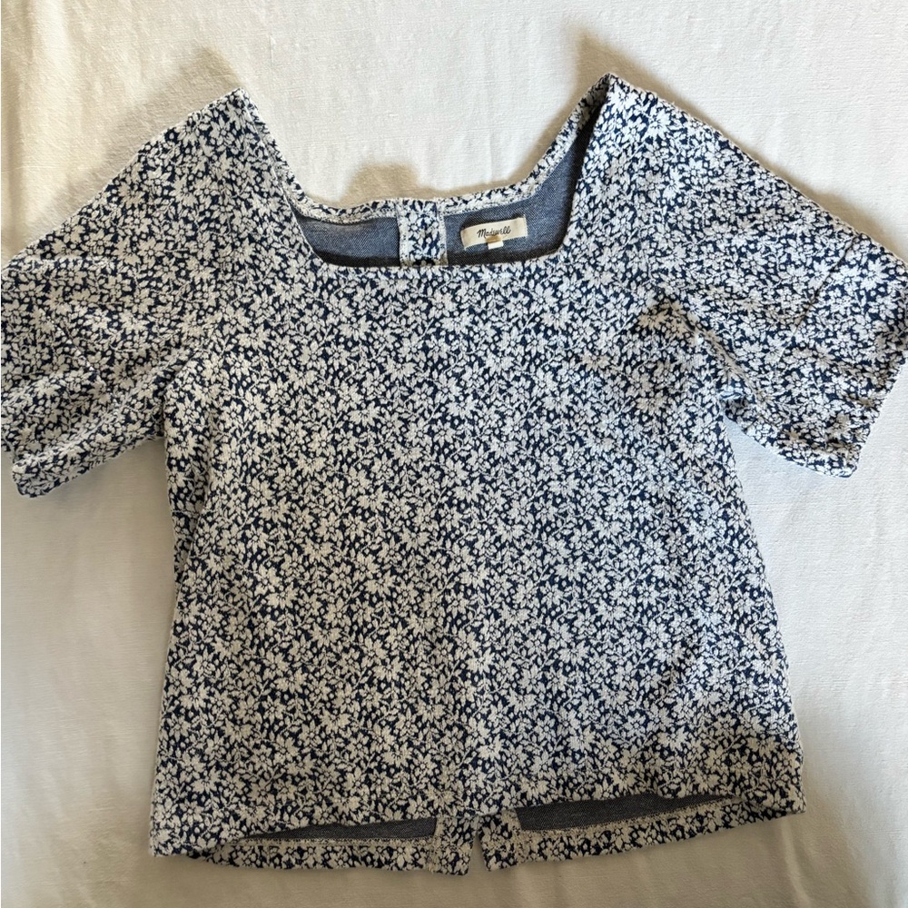 Madewell Navy and White Floral Top